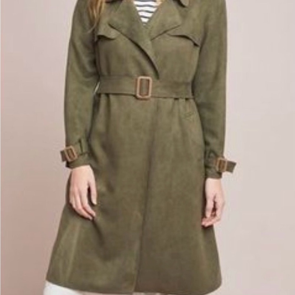 Anthropologie Small Olive Green Women's Trench Coat